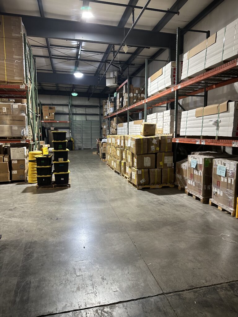 Plenty of warehouse space and racking for merch storage